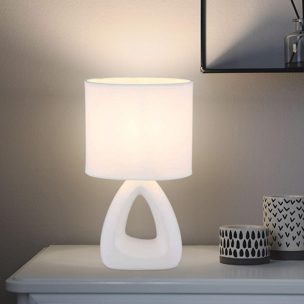 TISCHLEUCHTE Keramik Weiß TRIANGLE - Weiß, Textil (17/10/30cm) - Globo Lighting