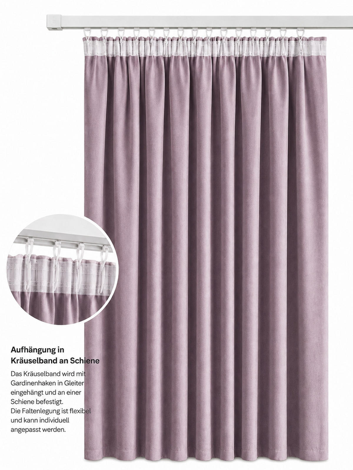 VORHANG Kräuselband Samt 140/145 cm altrosa - Altrosa, Textil (140/145cm) - TiborTex
