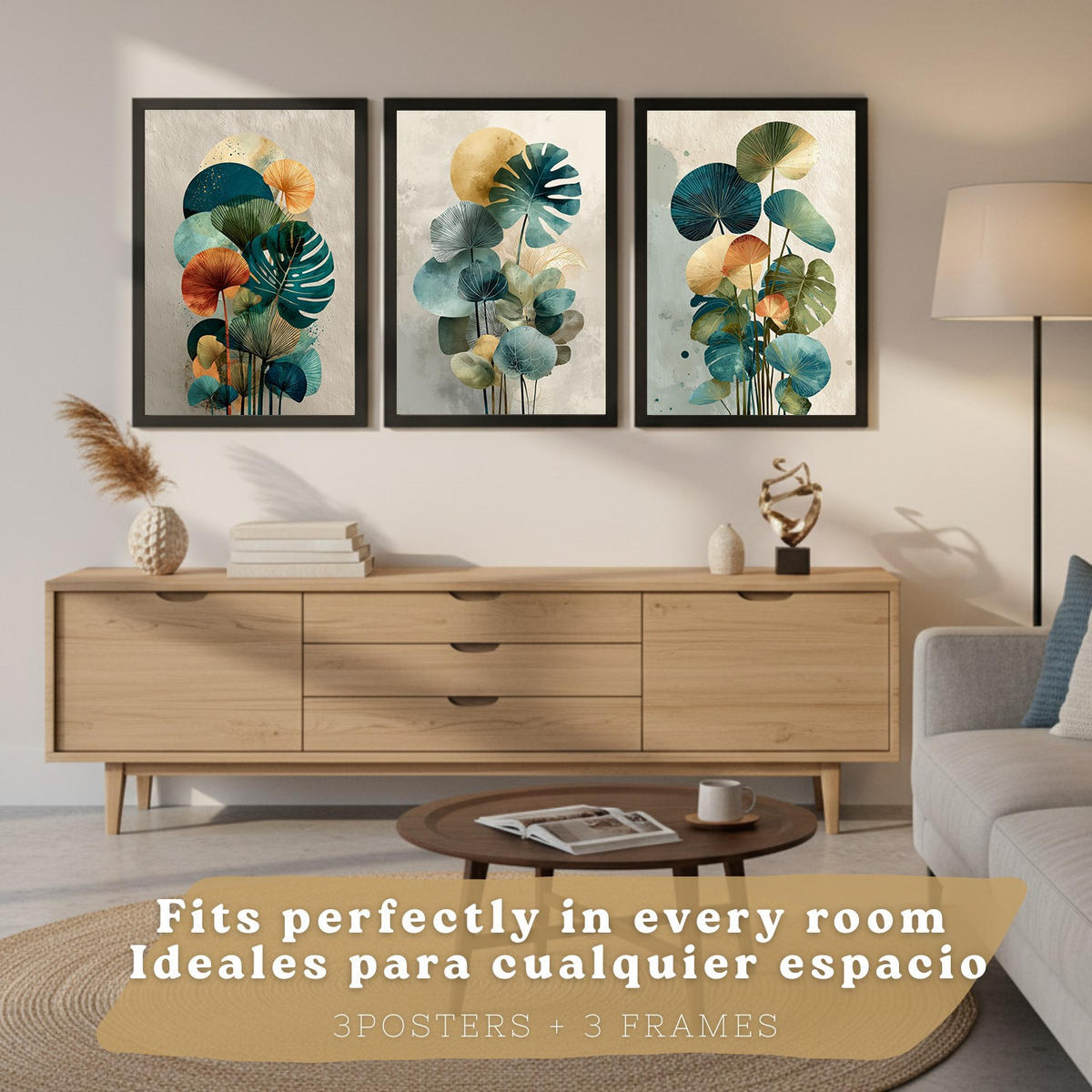 PLAKAT Sada 3 Barevná botanika A3 Černý rám - černá, papír (29.7/1/42cm) - Nacnic