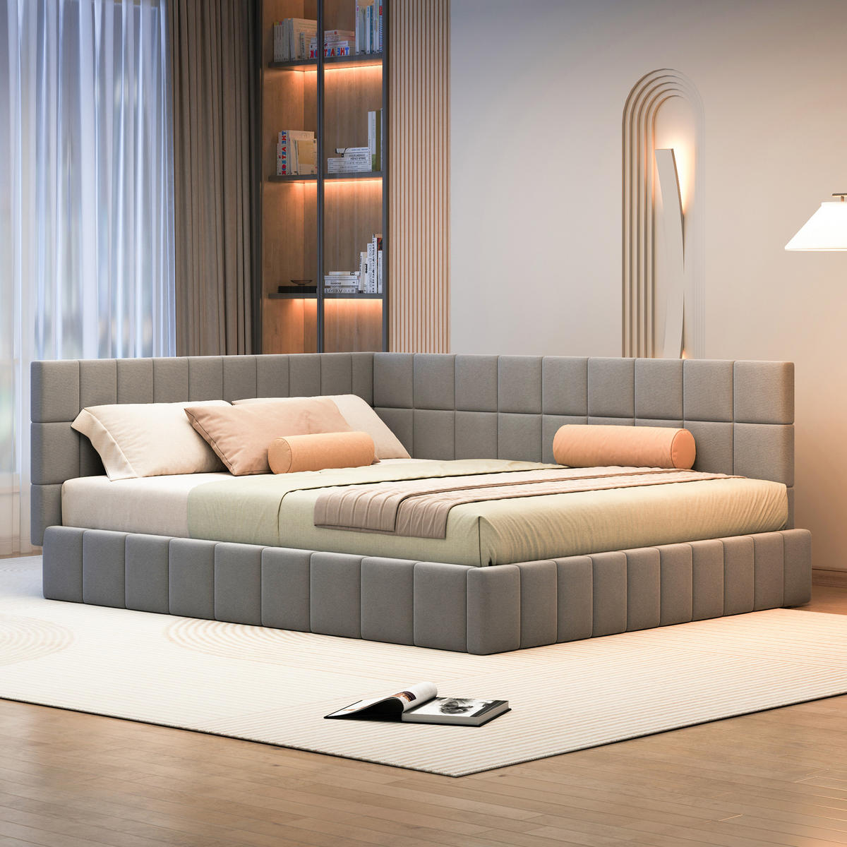 POLSTERBETT 160x200 cm Samt grau - Grau, Textil (160/200cm) - LEBENLANG