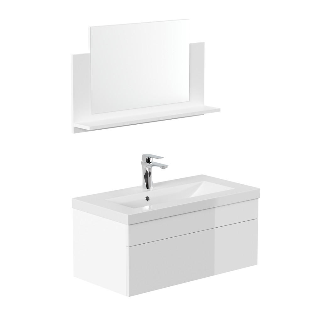 BADMÖBEL WANGEROOGE BIG M - Weiß, M - Weiß, Holz/Keramik (33/73/80cm) - Home Deluxe