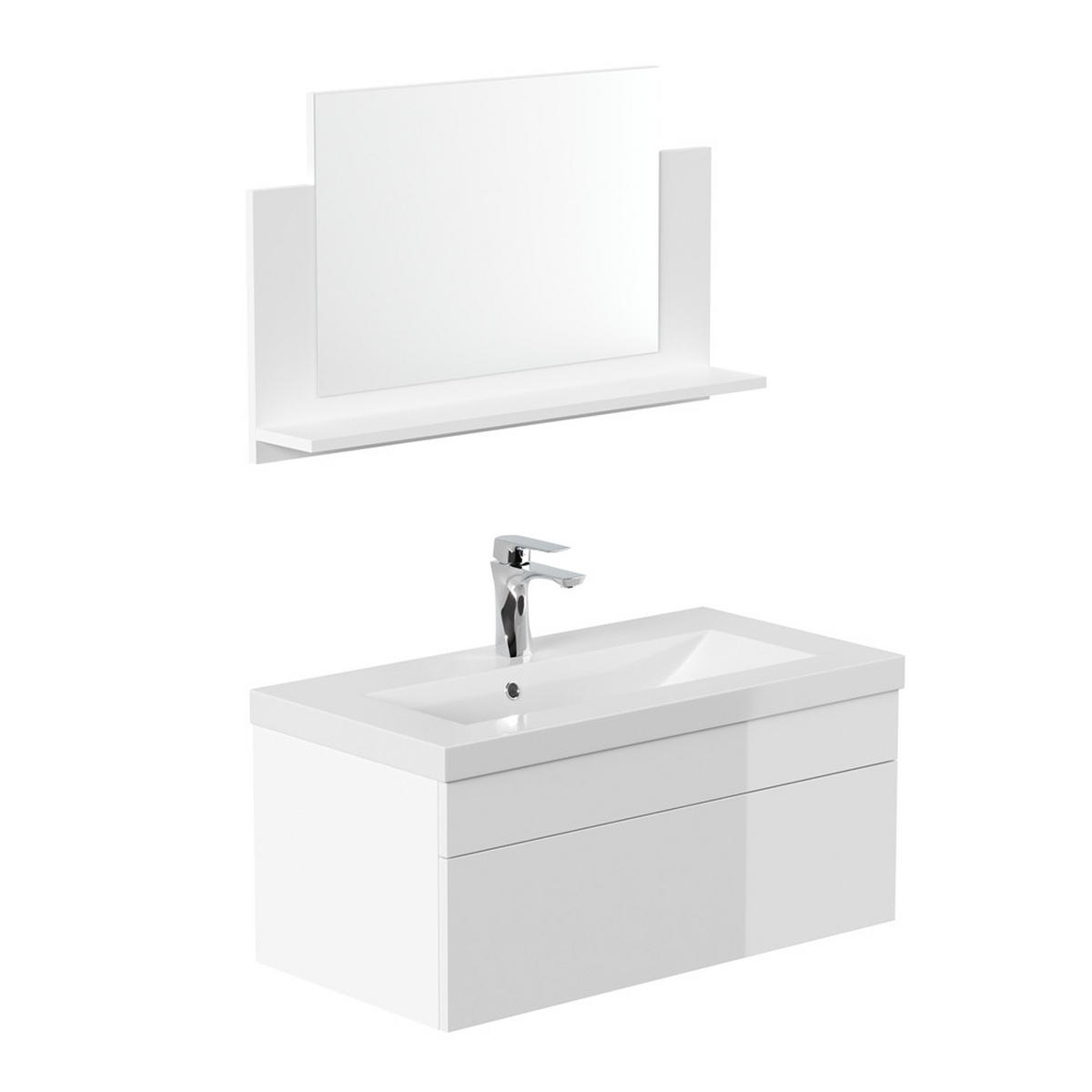 BADMÖBEL WANGEROOGE BIG M - Weiß, M - Weiß, Holz/Keramik (33/73/80cm) - Home Deluxe