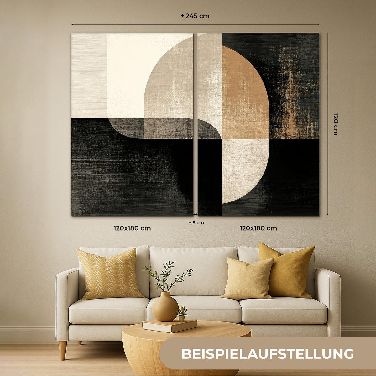 LEINWANDBILD 2er Set Formen - Abstrakt - Gold 240x180 cm - Schwarz, Textil (240/180cm) - MuchoWow
