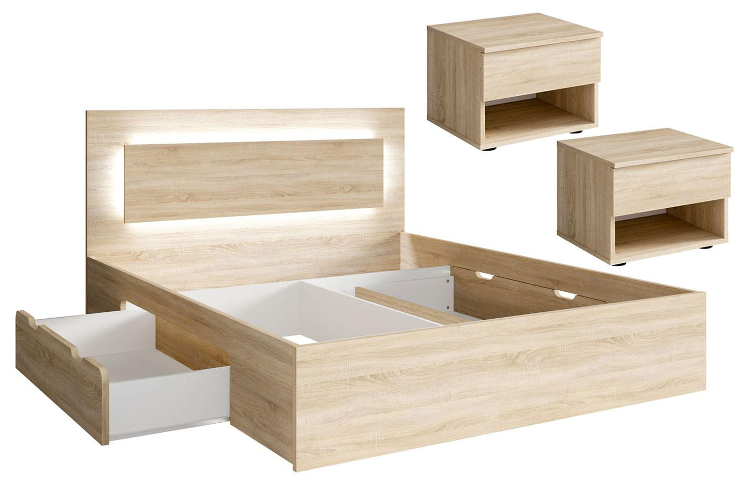 SCHLAFZIMMER-SET Fino mit Lattenrahmen sonoma eiche 3-teilig - Braun, Holz/Holzwerkstoff (140/200cm) - Feldmann-Wohnen