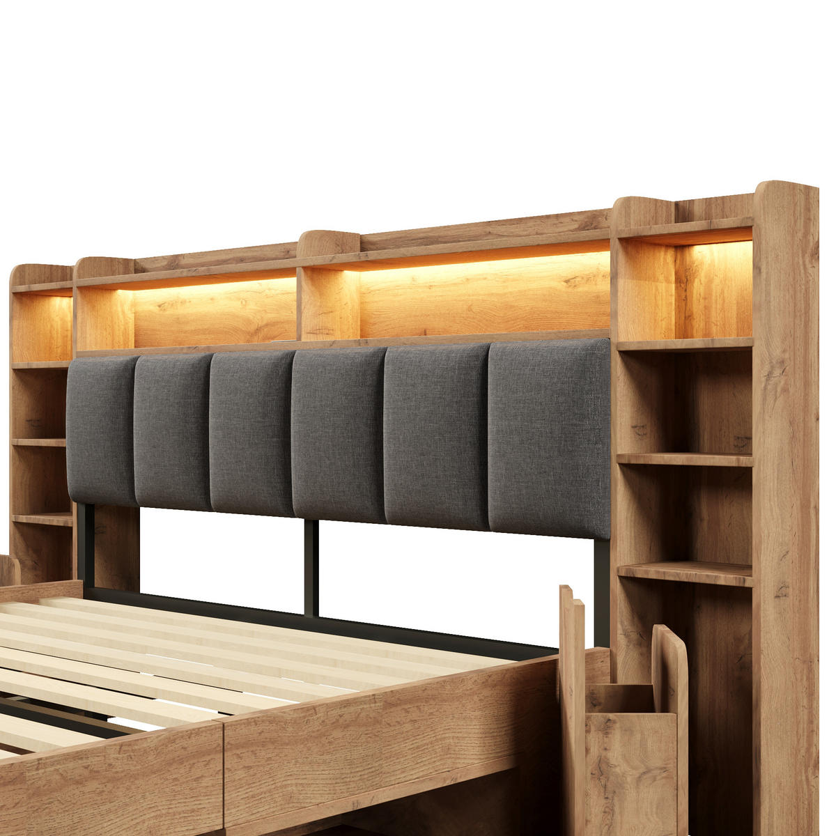 BETT 160/200 cm DE-32527 mit LED und Stauraum Eiche - Eichefarben, Holz (160/200cm) - ComfortXL