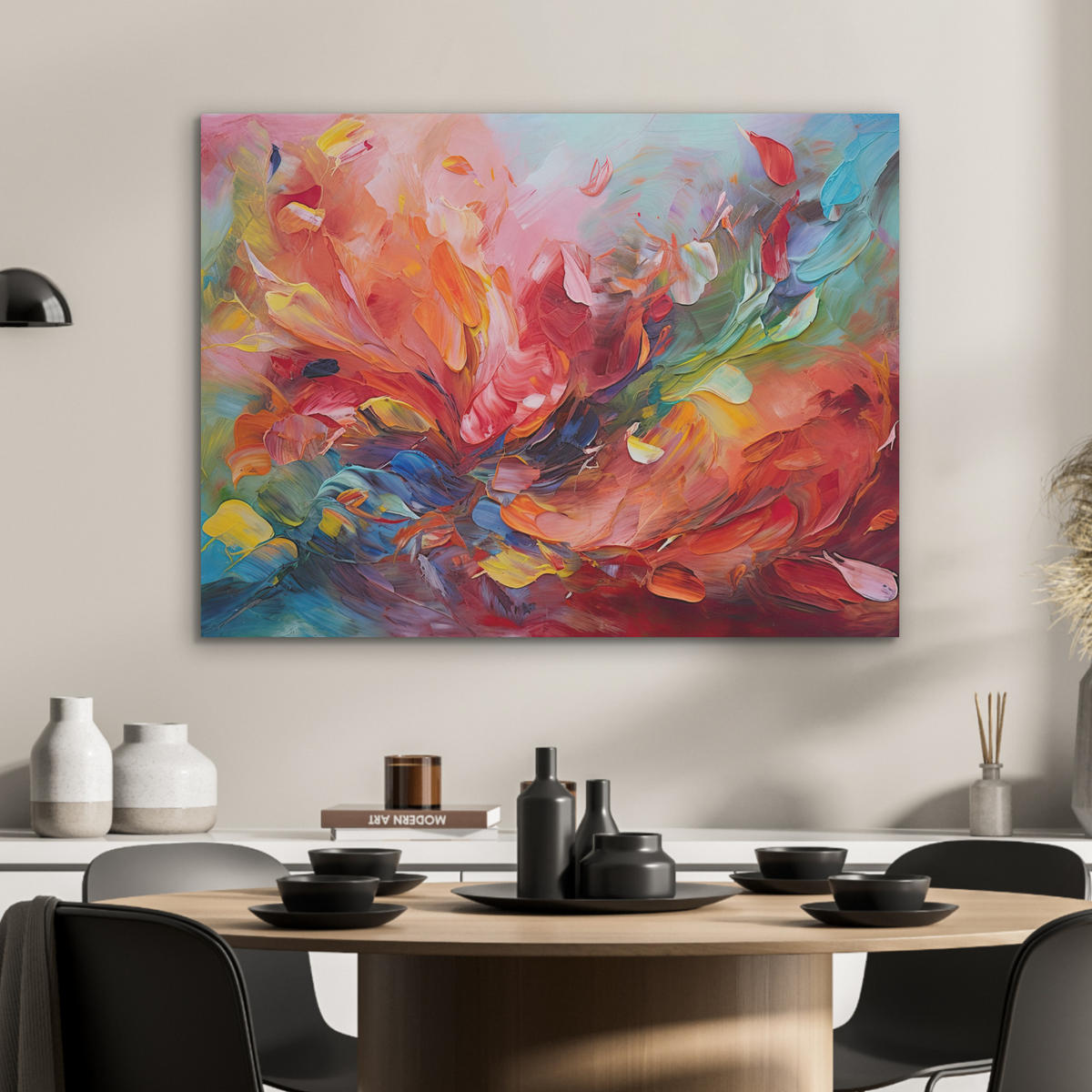 AKUSTIKBILD Ölgemälde - Kunst - Abstrakt - Farbenfroh Gemälde 80x60 cm - Altrosa, Textil (80/60/0.9cm) - MuchoWow