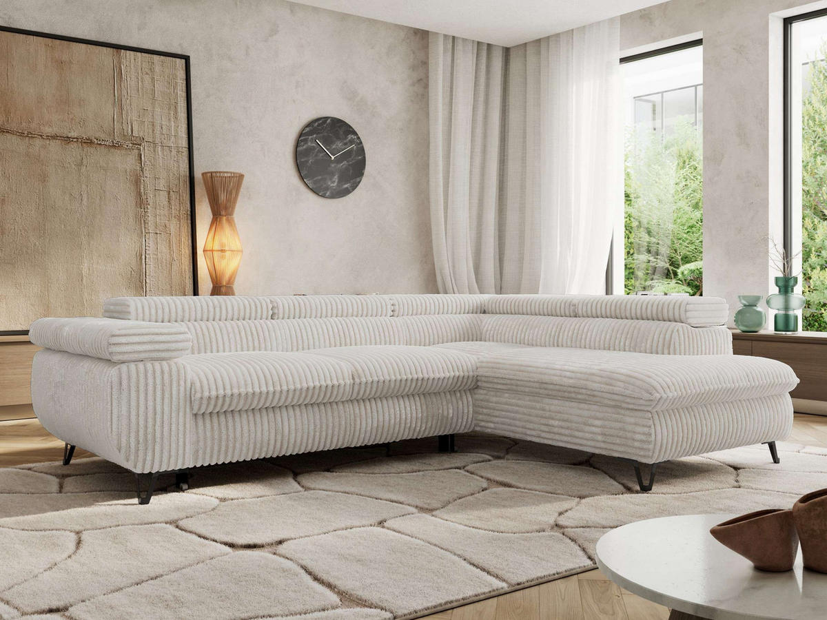 ECKSOFA PABLO L Beige Cord - Rechts Seite - Beige/Schwarz, Textil/Metall (273/208cm) - MKS