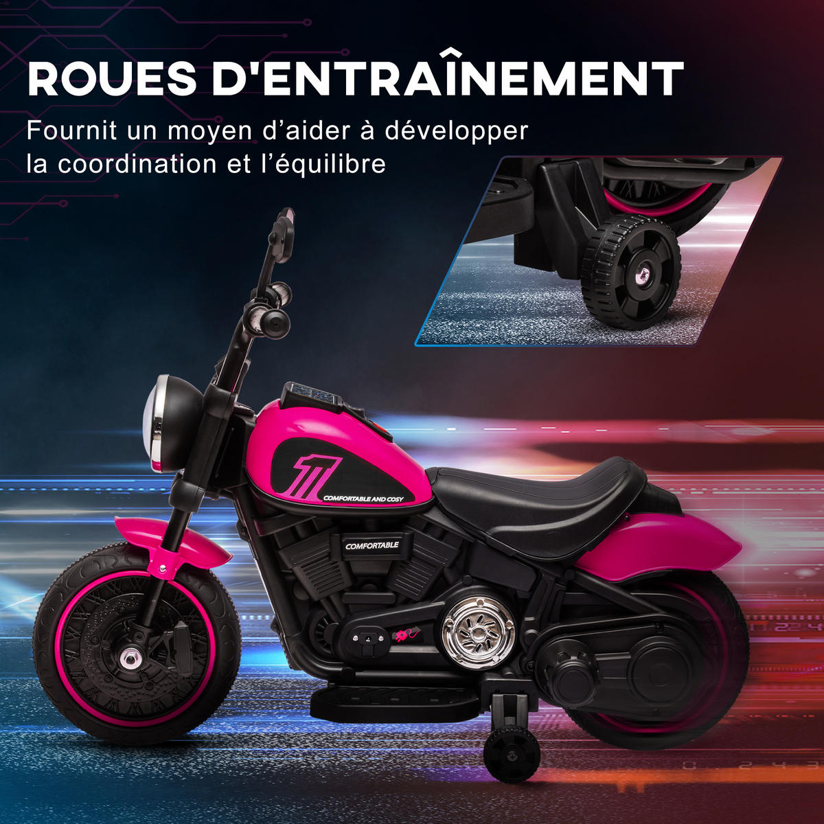 ELEKTRO-MOTORRAD DE-13033 mit Stützrädern Rosa - Pink, Kunststoff (76/42/57cm) - ComfortXL