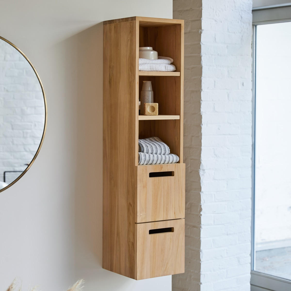 HOCHSCHRANK Line Natur aus Teak - Naturfarben, Holz (30/130/32cm) - Tikamoon