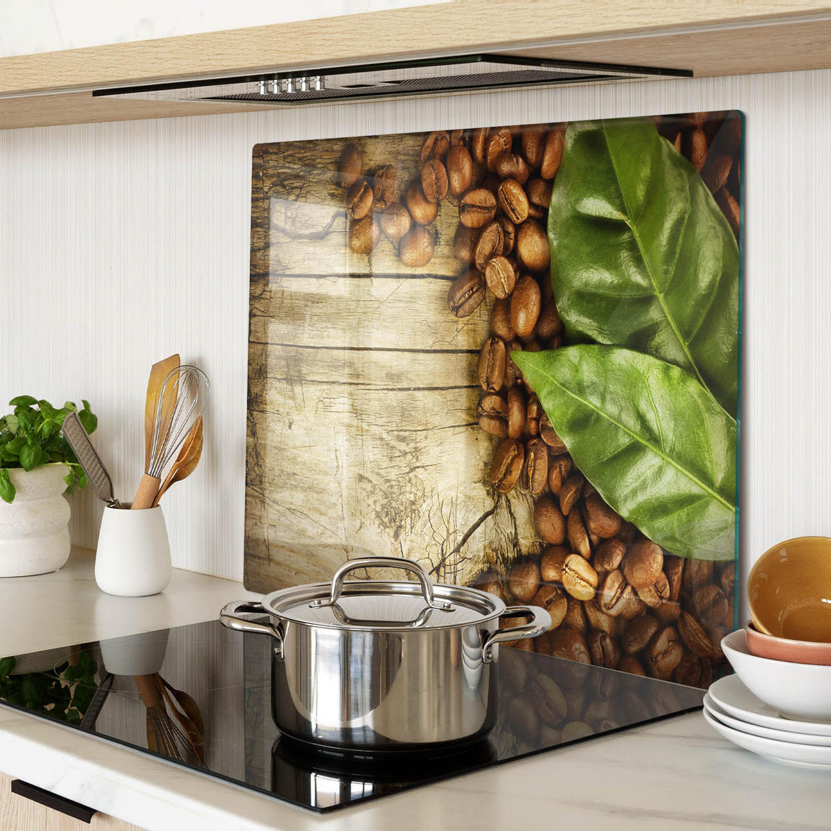 GLASPLATTE 60x52 cm Kaffee Lorbeerblatt - Grün, Glas (60/0.4/52cm) - TULUP
