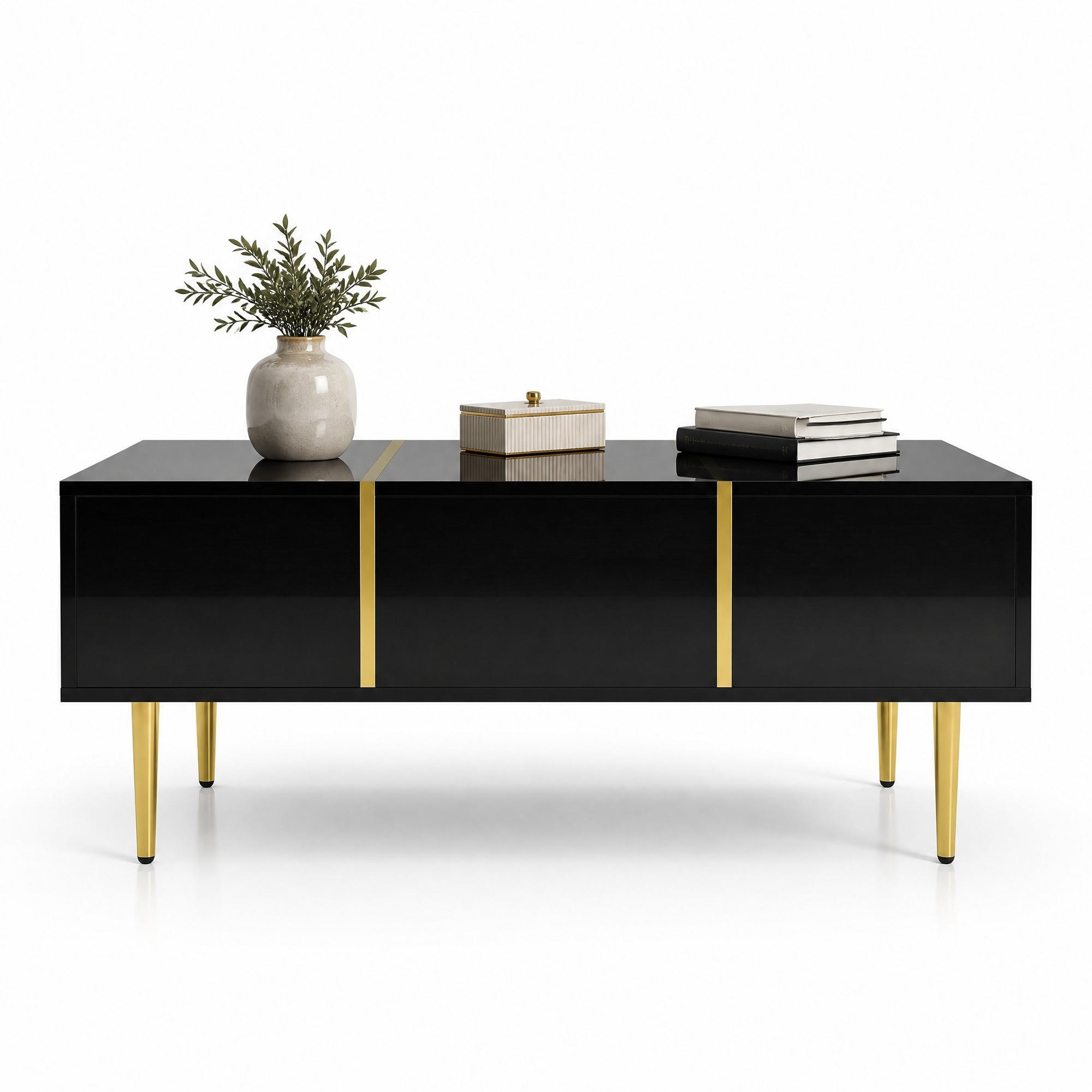 COUCHTISCH aus MDF 100x60x41,5 cm Schwarz Hochglanz mit 2 Schubladen - Schwarz, Holzwerkstoff (100/60/41.5cm) - IVMEU