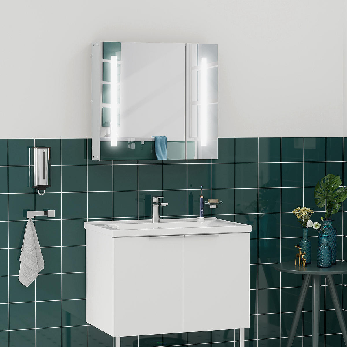 SPIEGELSCHRANK Weiß 70/15/65 cm LED-Beleuchtung - Weiß, Holzwerkstoff (70/65/15cm) - PANGIVO