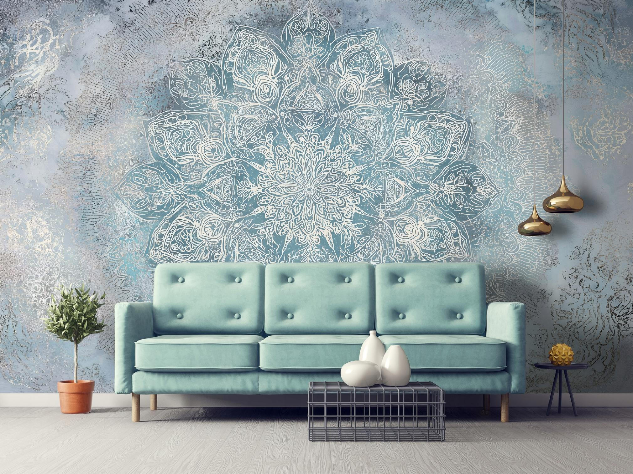 FOTOTAPETE Mandala Beton Blau 400x280 cm - Multicolor, Papier (400/280cm) - Wallarena