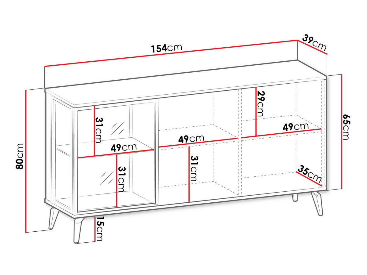 KOMMODE Vici K154 - Kaschmir/Schwarz, Holzwerkstoff/Metall (154/80/39cm) - MIRJAN24