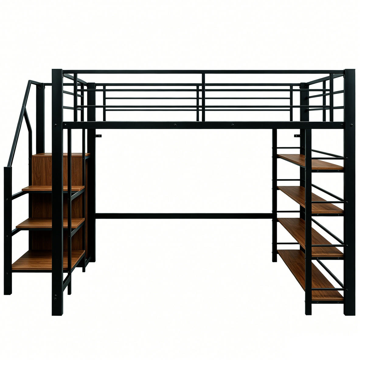 HOCHBETT mit Stauraumtreppe 140x200 cm Metall Schwarz - Schwarz, Metall (140/200cm) - Meubliv