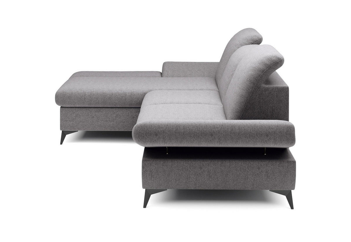 ECKSOFA FELICE L-S Hellgrau Geflochtener Stoff mit Schlaffunktion - Hellgrau, Holz (284/166cm) - MASSENO