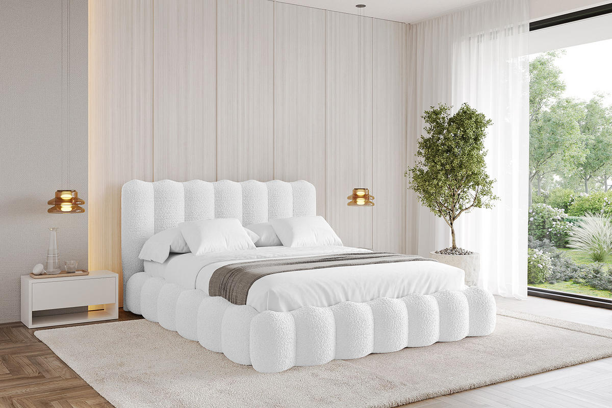 POLSTERBETT mit Bettkasten und Lattenrost, Boxbett ohne Matratze - SORA 180x200 Weiß - Weiß, Holzwerkstoff/Textil (180/200cm) - ALTDECOR