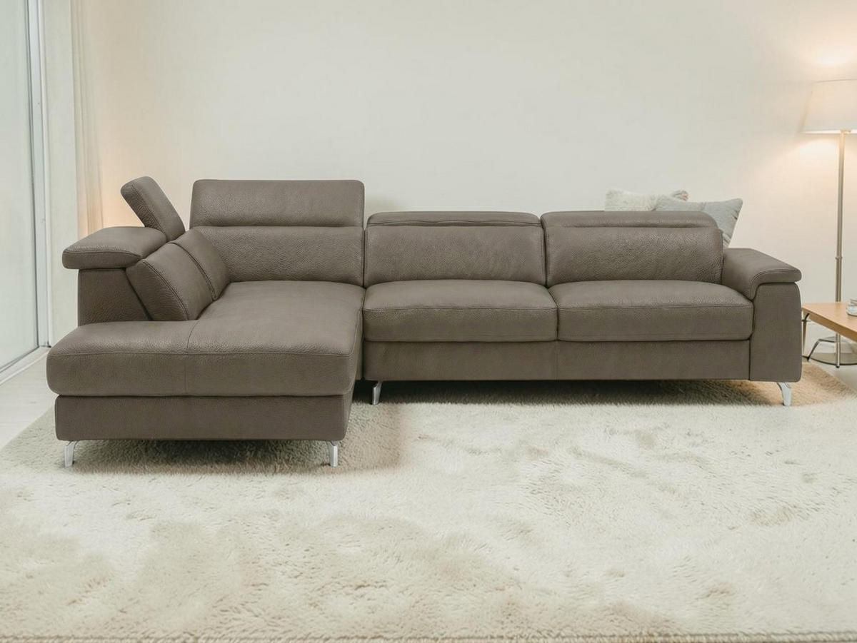 ECKSOFA Ambassador Echtleder Greige - Greige, Leder/Metall (224/272cm)