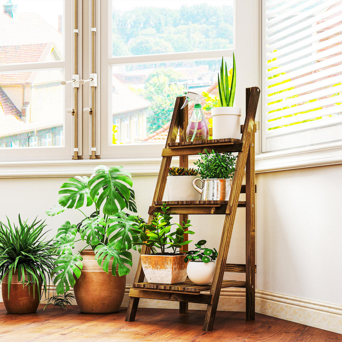 PFLANZENTREPPE Blumentreppe Blumenregal Pflanzregal, 6 Stufen, Tannenholz, Braun - Braun, Holz (37/93/40cm) - Outsunny