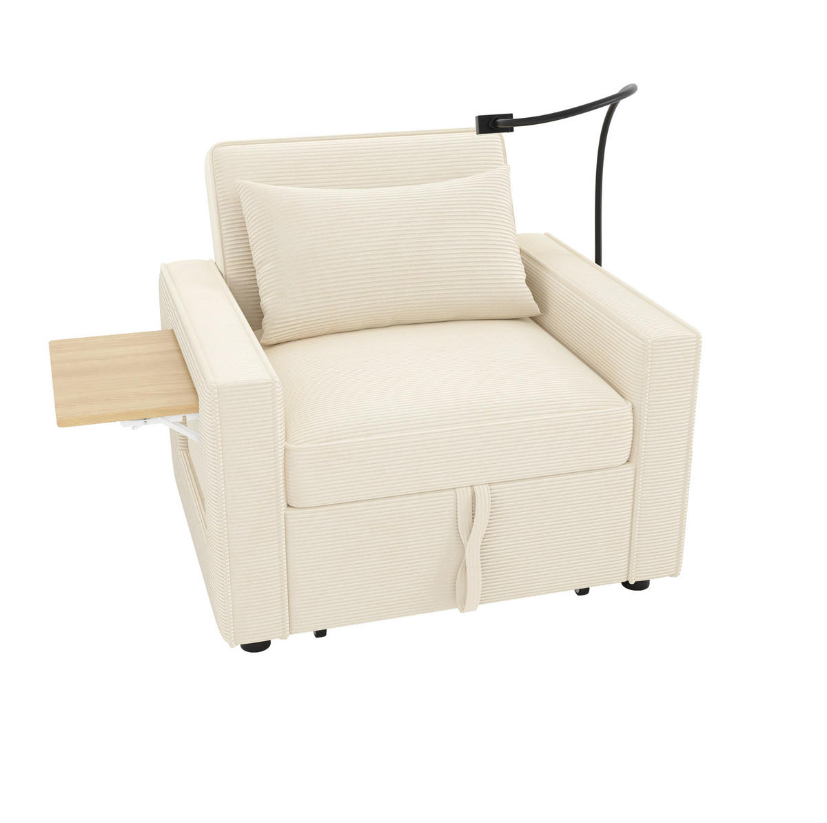 SCHLAFSOFA aus Cord 93x150x85 cm Beige mit USB- und Type-C-Anschluss, 3-fach verstellbarer Rückenlehne und Beistelltisch - Beige, Textil (150/85/93cm) - Modfu