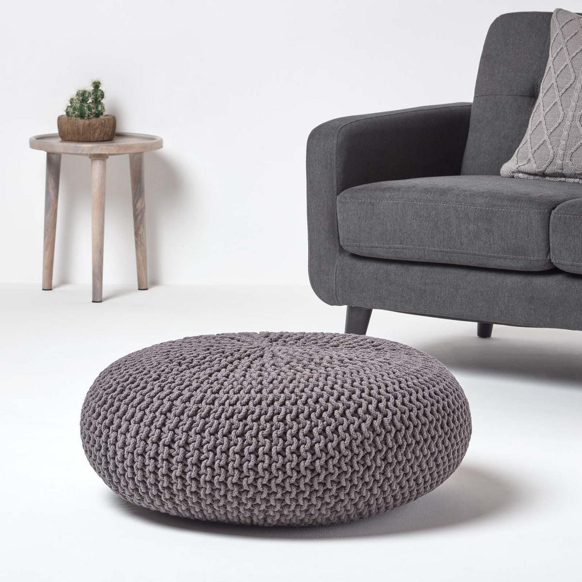 STRICK-POUF grau, Bodenkissen rund 70/70/23 cm - Grau, Textil (70/23/70cm) - Homescapes
