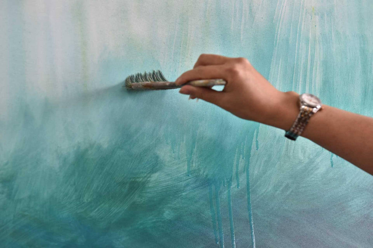 ÖLGEMÄLDE 100/75 cm - Türkis/Beige, Holz/Textil (1.8/75cm) - KUNSTLOFT