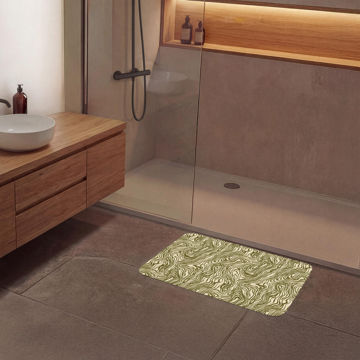 KOUPELNOVÁ PŘEDLOŽKA Abstraktní - Mramor - Zelený 80x50 cm - tmavě zelená, textil/plast (80/50cm)
