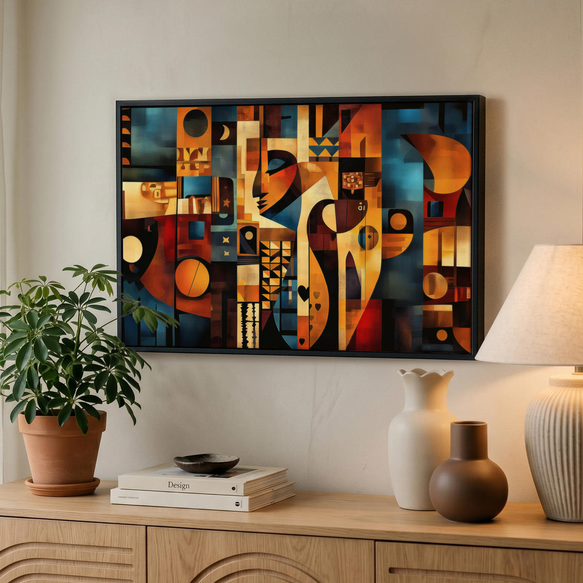 LEINWAND Bilder mit Rahmen - Figuren - Abstrakt - Symbole - 60x40 - Terracotta, Textil (60/40cm) - MuchoWow