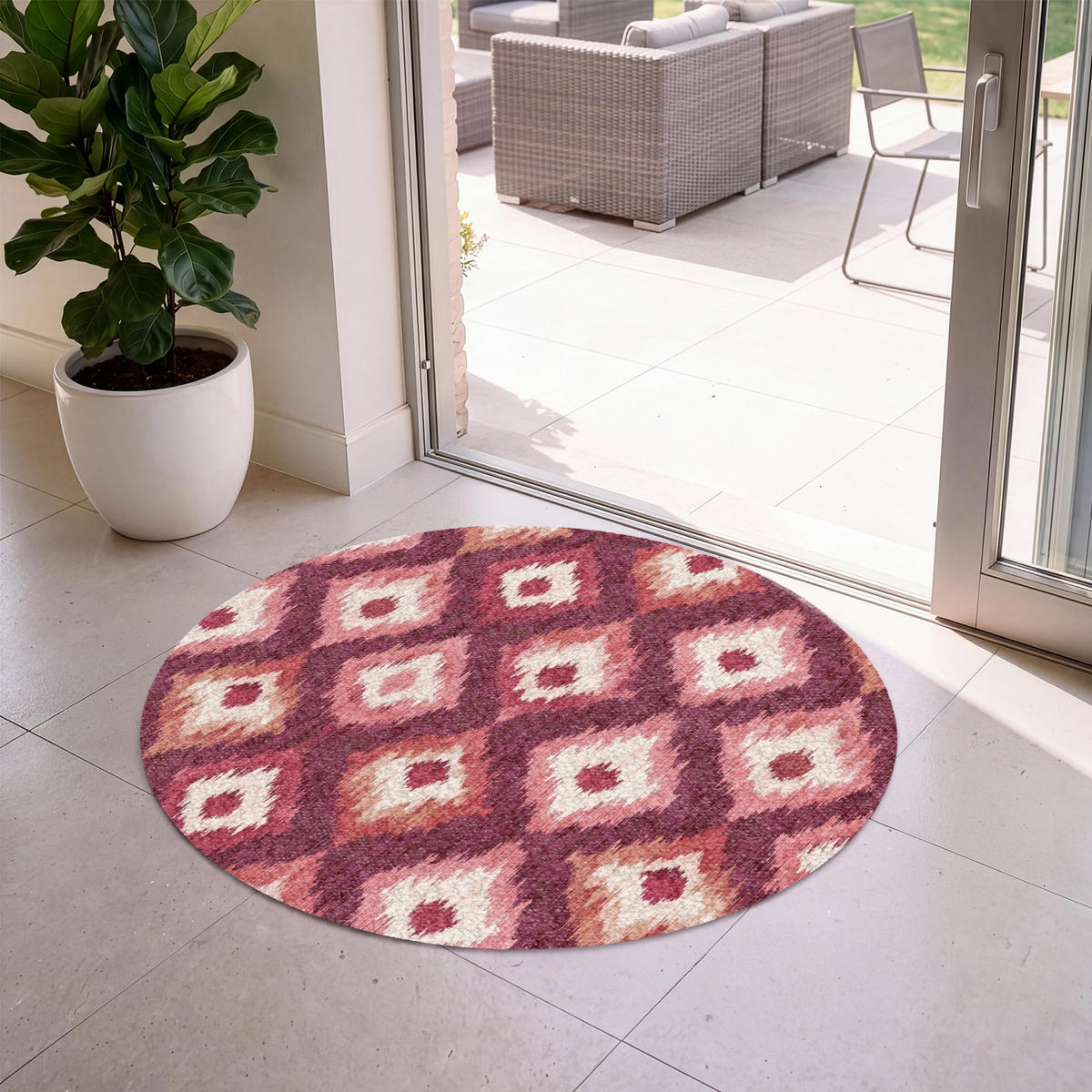FUSSMATTE Diamantformen - Rosa - Muster - Textur Flurteppich 120x120 cm - Beere, Kunststoff (120/120cm) - MuchoWow