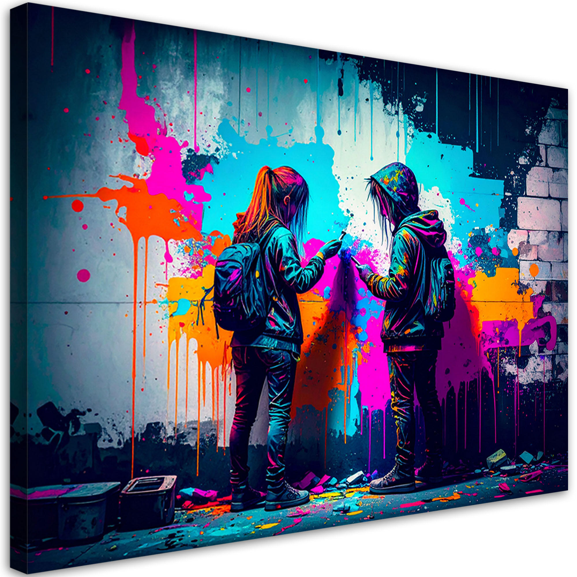 LEINWANDBILD Graffiti Street Art 90x60cm - Multicolor, Textil (90/60cm) - Feeby