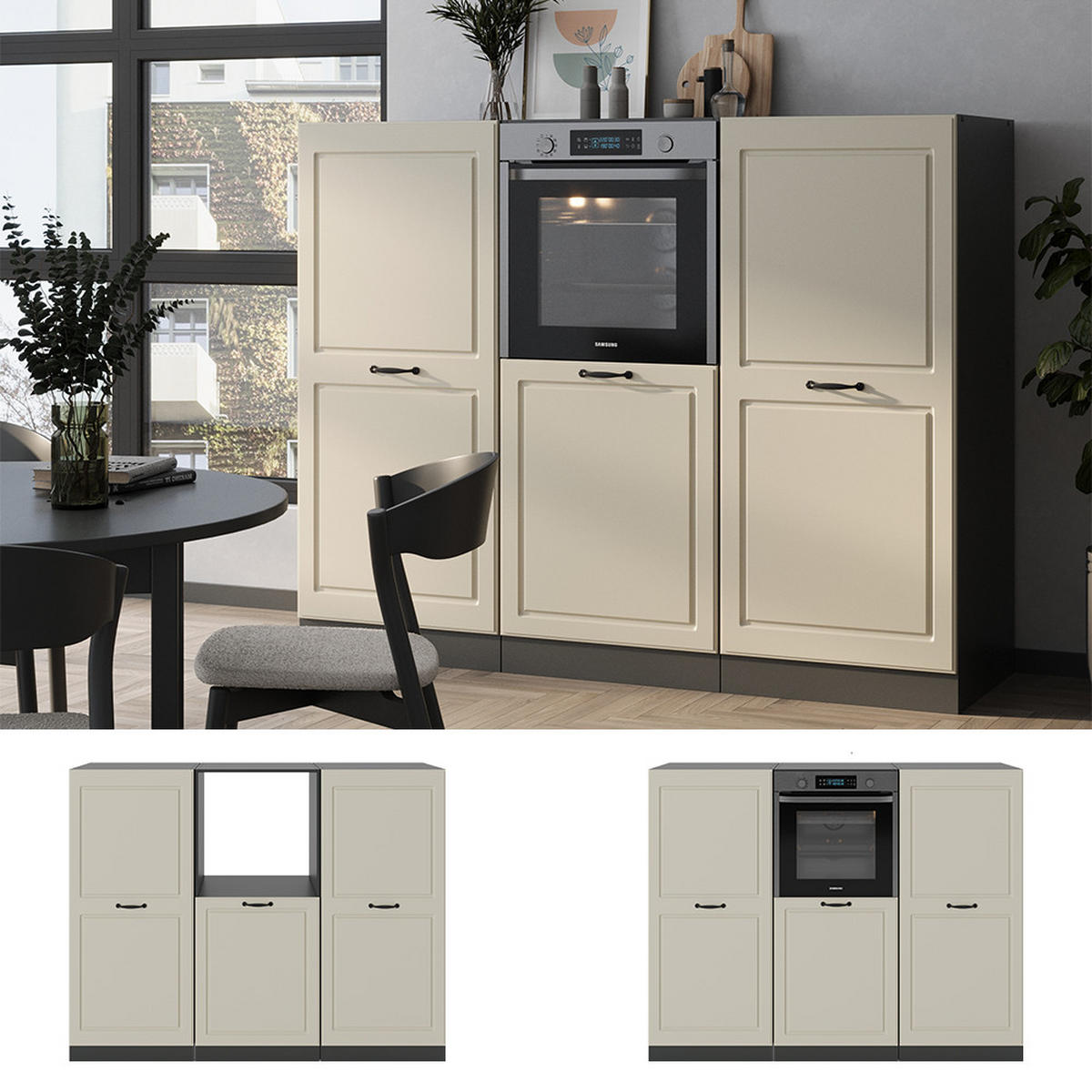KÜCHENBLOCK R-Line, Sand Landhaus/Anthrazit, 180 cm ohne Arbeitsplatte - Beige/Anthrazit, Holzwerkstoff (180/143/46cm) - Vicco
