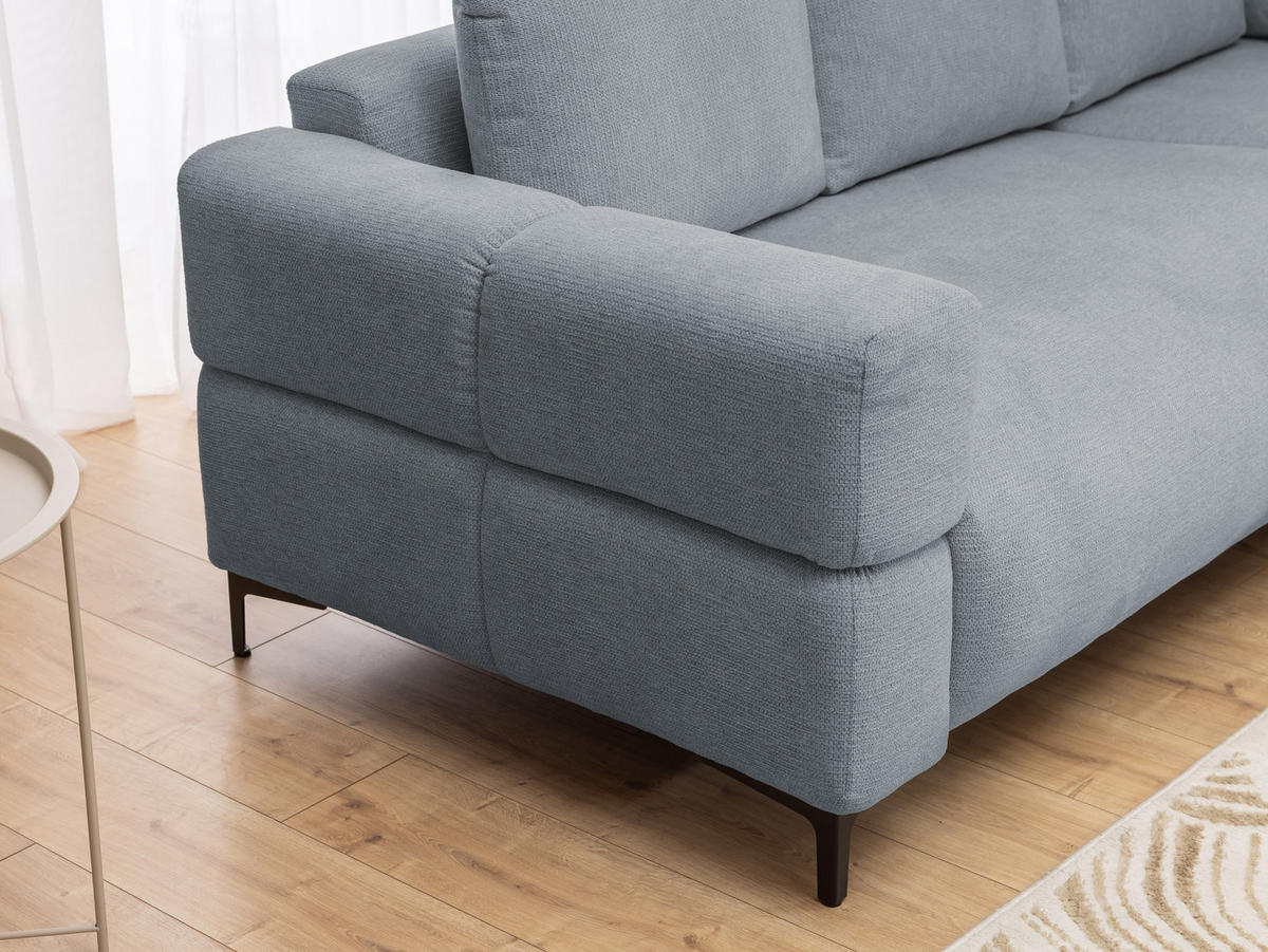 ECKSOFA inkl. Hocker Cardea mit Schlaffunktion in Bubble-Optik aus weichem Grau Strukturstoff und hohem Sitzkomfort - Ottomane rechts - Schwarz/Grau, Holz/Textil (230/170cm) - S-Style Möbel