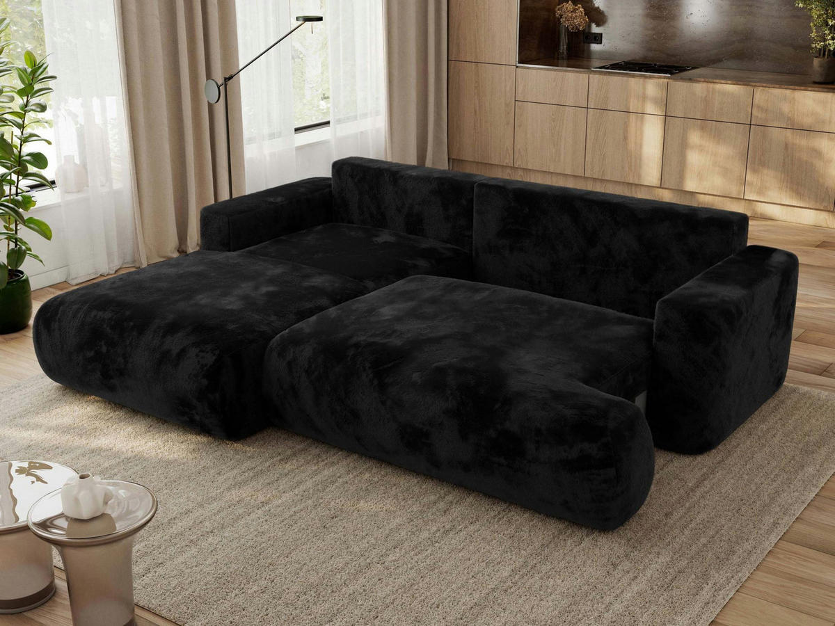 ECKSOFA OVO L Schwarz Plüsch - Links Seite - Schwarz, Kunststoff/Textil (271/195cm) - MKS
