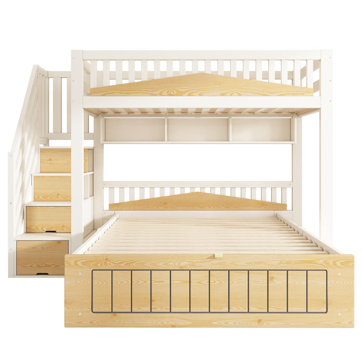 ETAGENBETT 90/140/200 cm mit Stauraum, Treppenschrank und USB/USB-C, Weiß/Natur - Weiß, Holzwerkstoff (90/200cm) - Redom