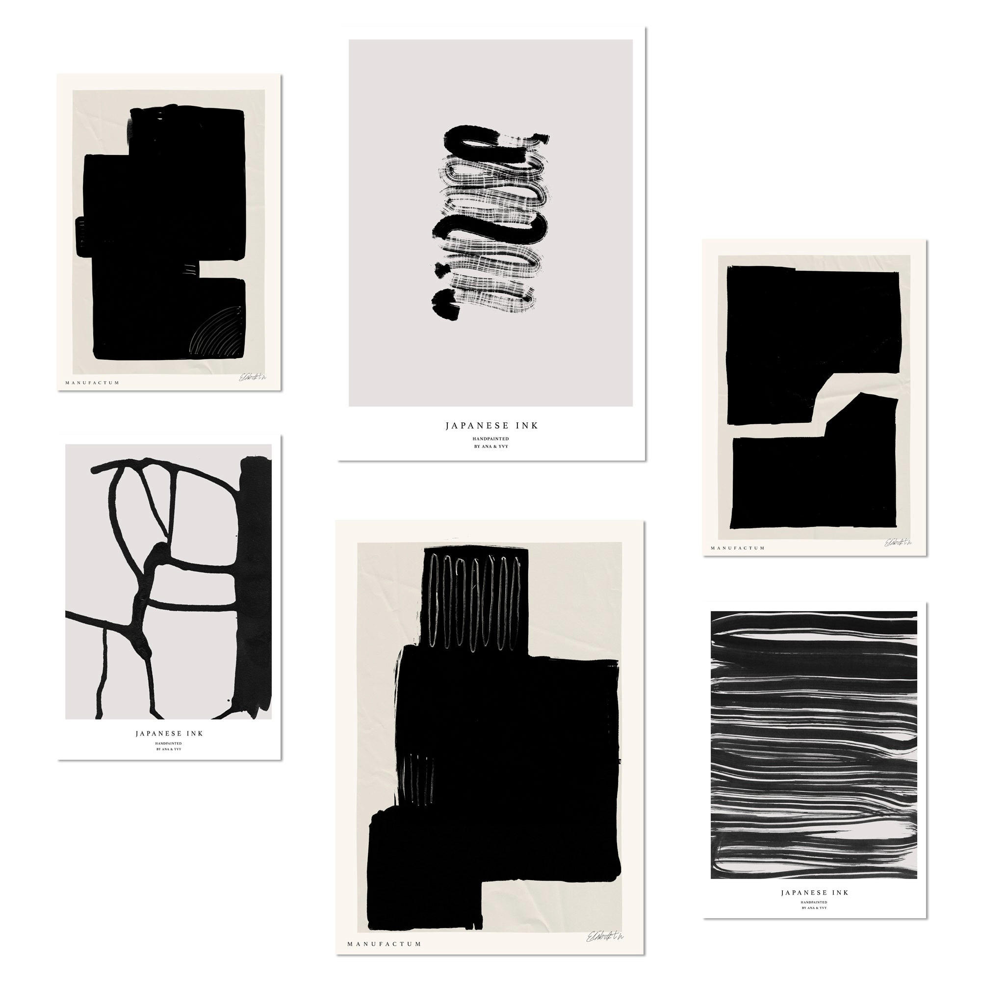 POSTER Set Mit 6 Japanische Tuschekunst Schwarzweiß A3 & A4 Rahmenlos - Klar, Papier (29/3cm) - Nacnic