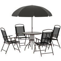 BALKONSET DE-18108 runder Tisch, 4 Klappstühle und Schirm Schwarz - Schwarz, Metall - ComfortXL