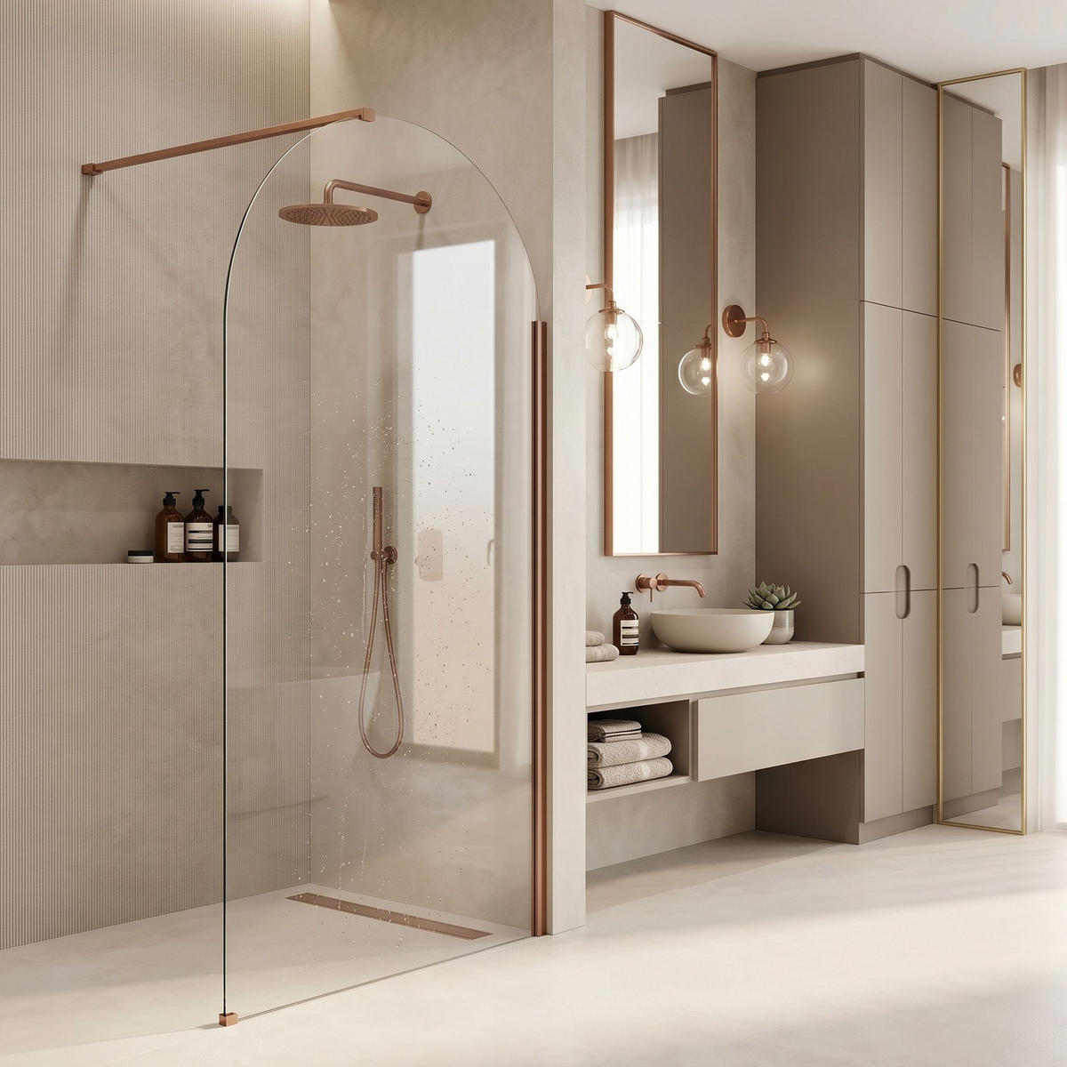 DUSCHWAND Rea Heaven Brush Copper 110 - Kupferfarben, Glas (110/200cm) - REA