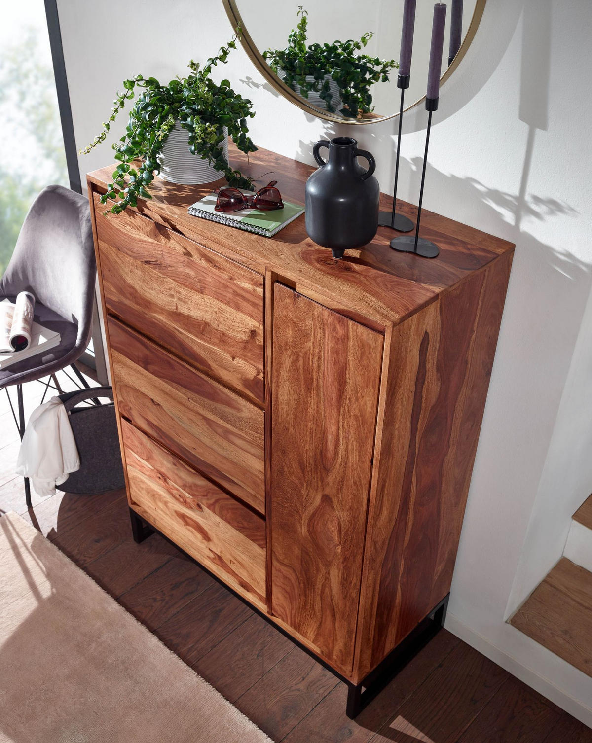 SCHUHSCHRANK – Massivholz, 88x40x120 cm, geschlossen, stilvolles Design - Schwarz/Braun, Holz/Metall (88/120/40cm) - KADIMA DESIGN