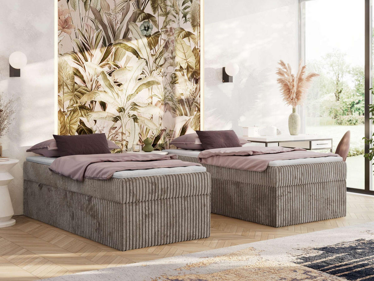 BOXBETT ZERO 90/200 - Hellbraun Cord - H4 - Topper Visco - Hellbraun, Textil (90/200cm) - MKS