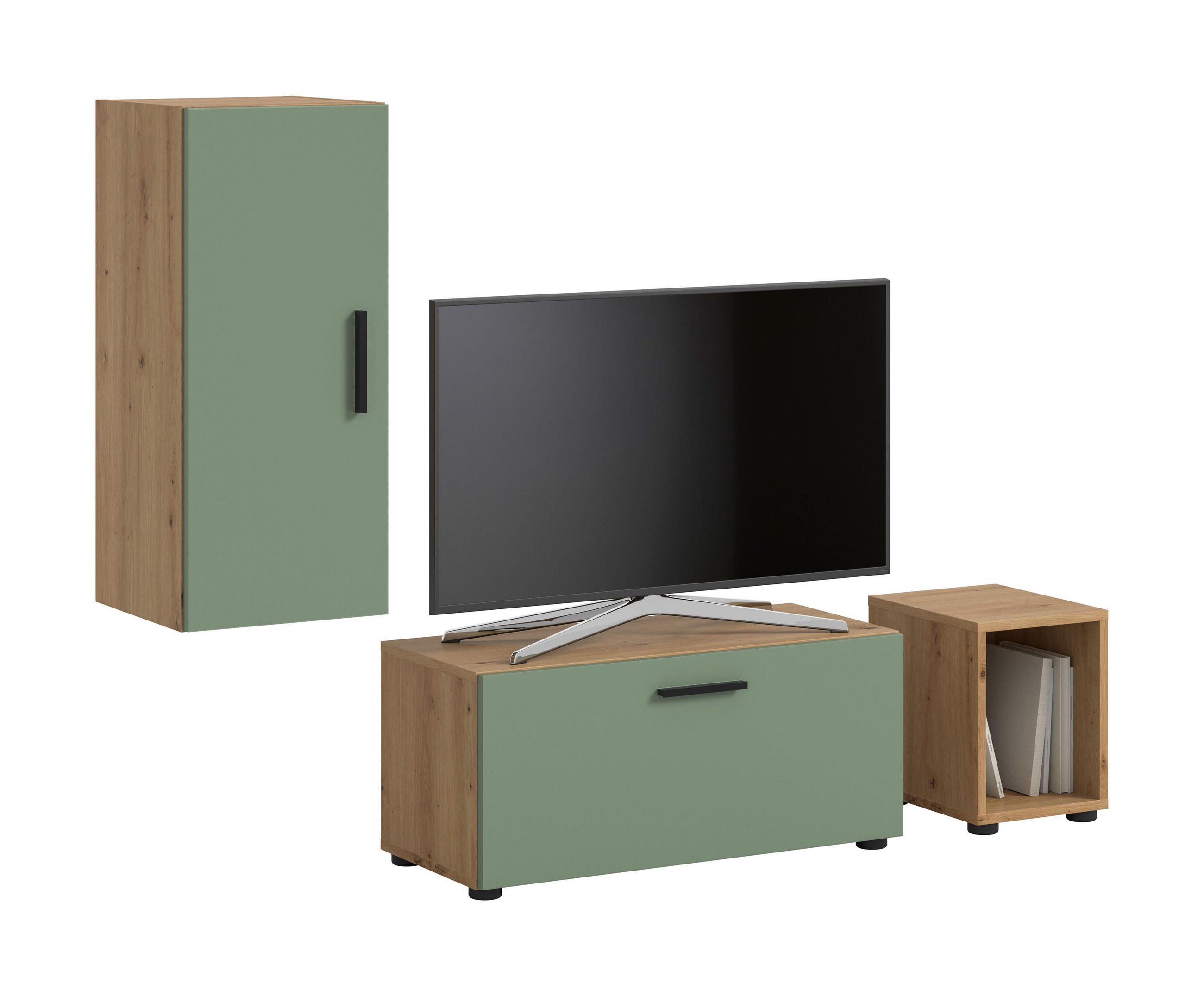 WOHNWAND Primo 3 tlg. (B/H/T: ca. 75/34/34 cm) in Artisan Oak Nachbildung/Smoke Green - Eiche Artisan, Holzwerkstoff (75/34/34cm)