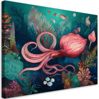 LEINWANDBILD Krakenfisch-Korallenriff - Türkis, Textil (100/70cm) - Feeby