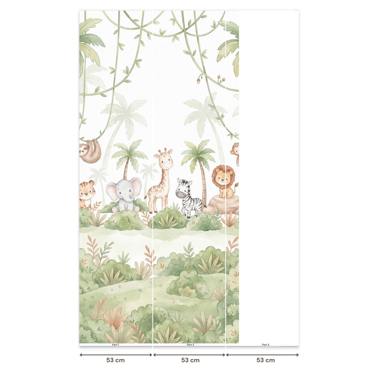 KINDERTAPETE - Tiere - Dschungel - Pastell - 120x240 cm - Weiß, Papier (120/240cm) - OnlyWow