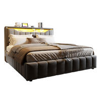 BOXBETT 180/200 mit Bettkasten, LED/USB-C, Lattenrost, Leinen, Grau - Grau, Holz/Textil (180/200cm) - LVHOM