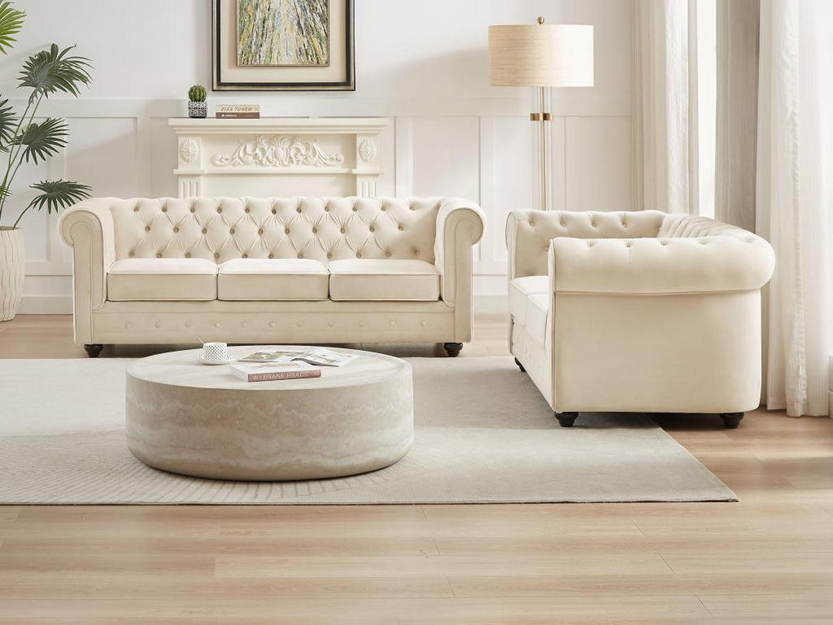 SOFA 3-Sitzer & 2-Sitzer - Samt - Beige - CHESTERFIELD - Beige, Textil (88/72/205cm) - Vente-Unique