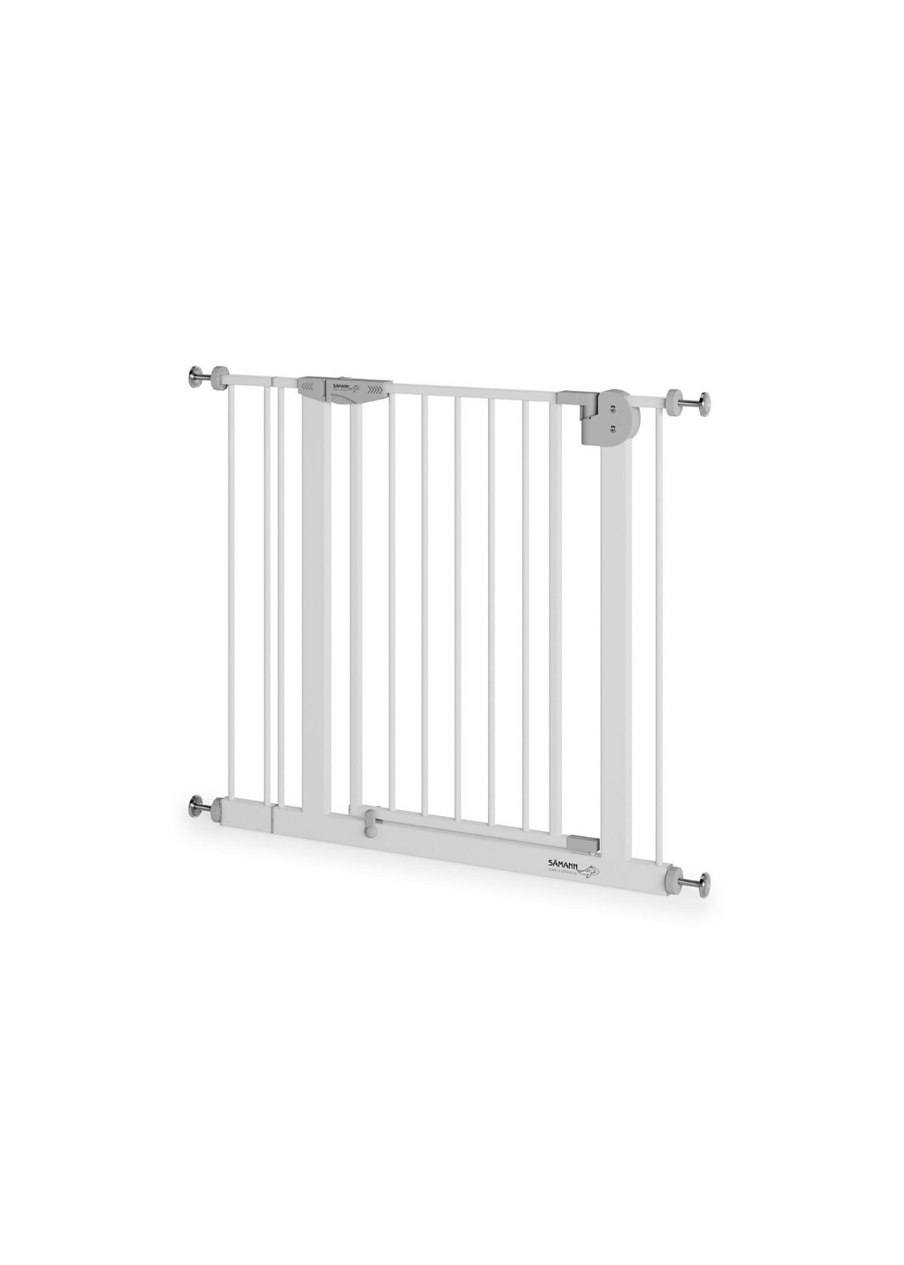 TÜRSCHUTZGITTER & Treppenschutz mit 4x Elefantenfuß, Tür mit 90° Stop, ohne Bohren 88-99 cm - Weiß, Metall (99/5cm) - Sämann – make a difference.