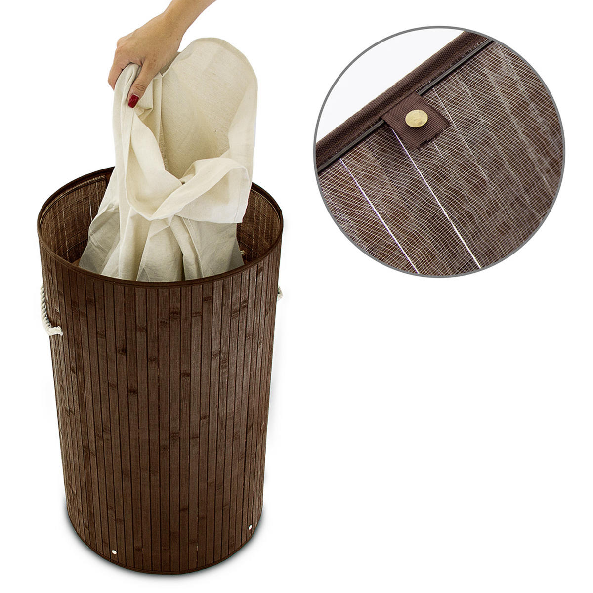 WÄSCHEKORB - Braun, Holz/Textil (41/65/41cm) - Relaxdays