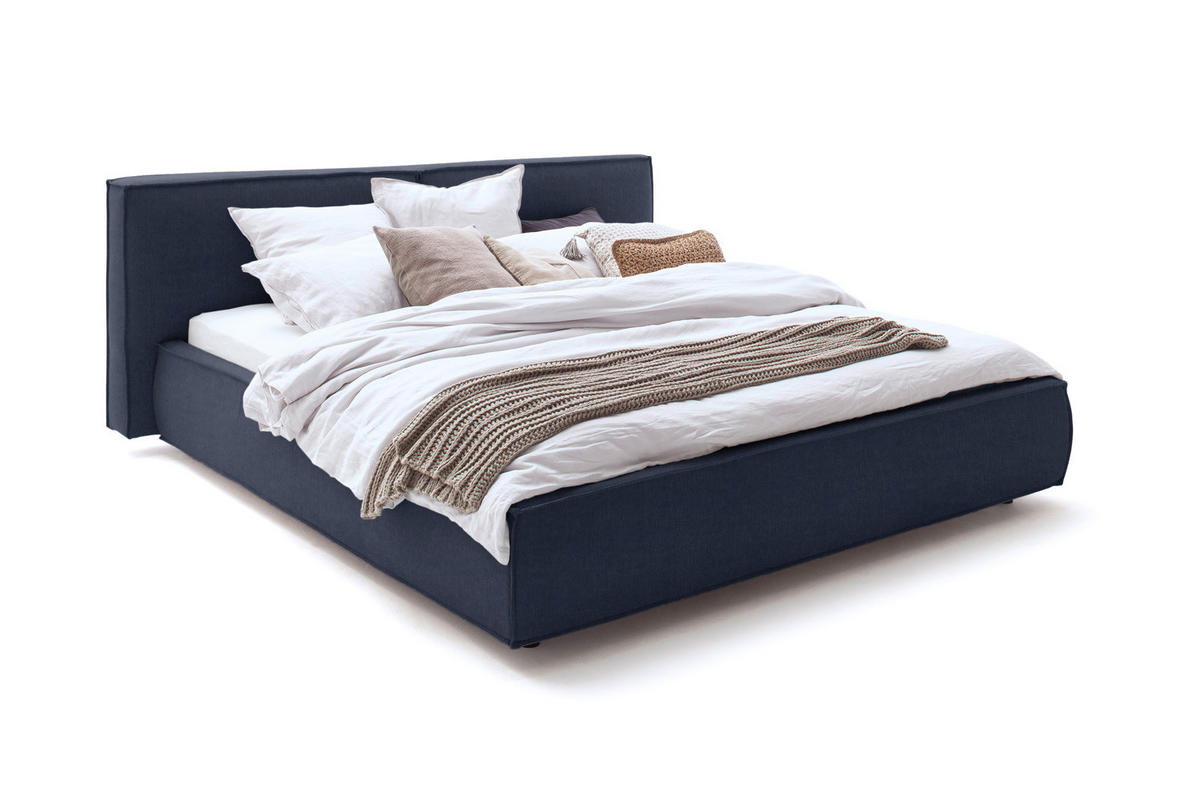 POLSTERBETT CARLO Blau Massivholz - Blau, Textil (140/200cm) - KAWOLA