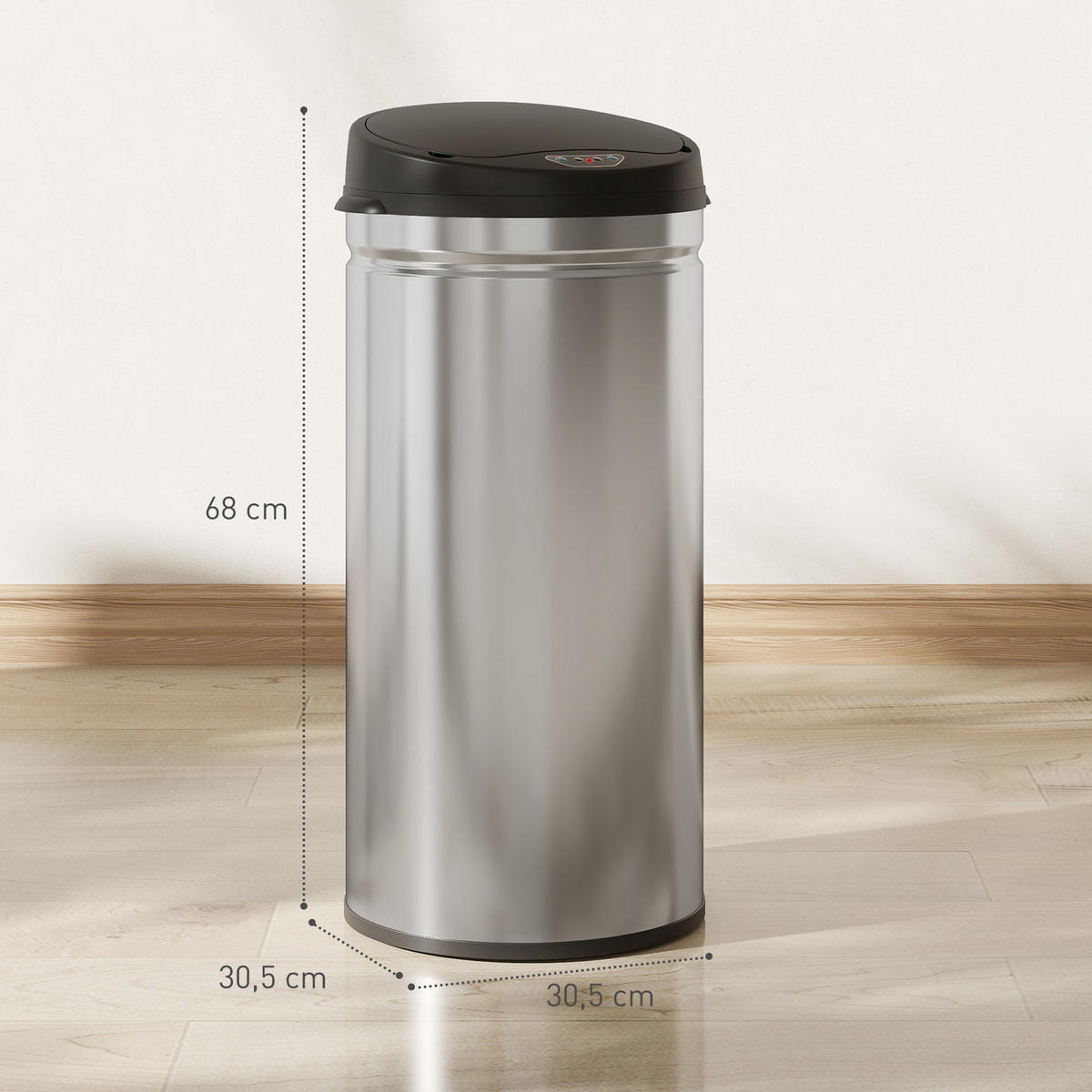 MÜLLEIMER mit Sensor 42L Edelstahl Automatischer Mülleimer mit Soft-Close-Deckel - Silberfarben, Metall (30.5/68/30.5cm) - HOMCOM
