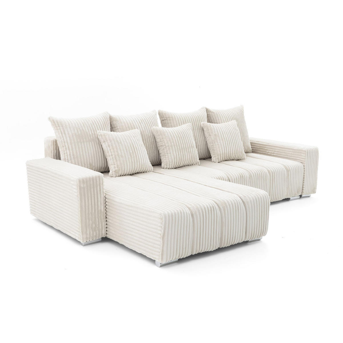 ECKSOFA PIANO L Links mit Schlaffunktion 137x234 Cord Creme - Silberfarben/Creme, Holz/Textil (278/178cm) - Muffo