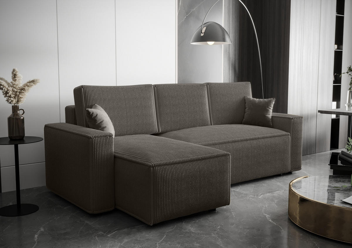 ECKSOFA L AMBRO Poso 22 Links mit Schlaffunktion - Dunkelgrau, Textil (232/143cm) - Bedante